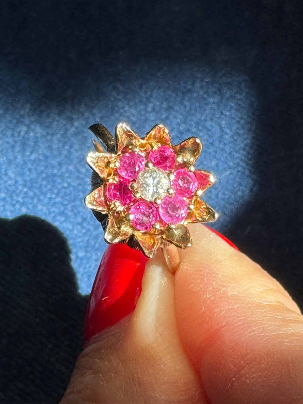 Stunning Rare - Vintage 14k Yellow Ruby And Diamond Tulip Ring Size 6 - Picture 6 of 13